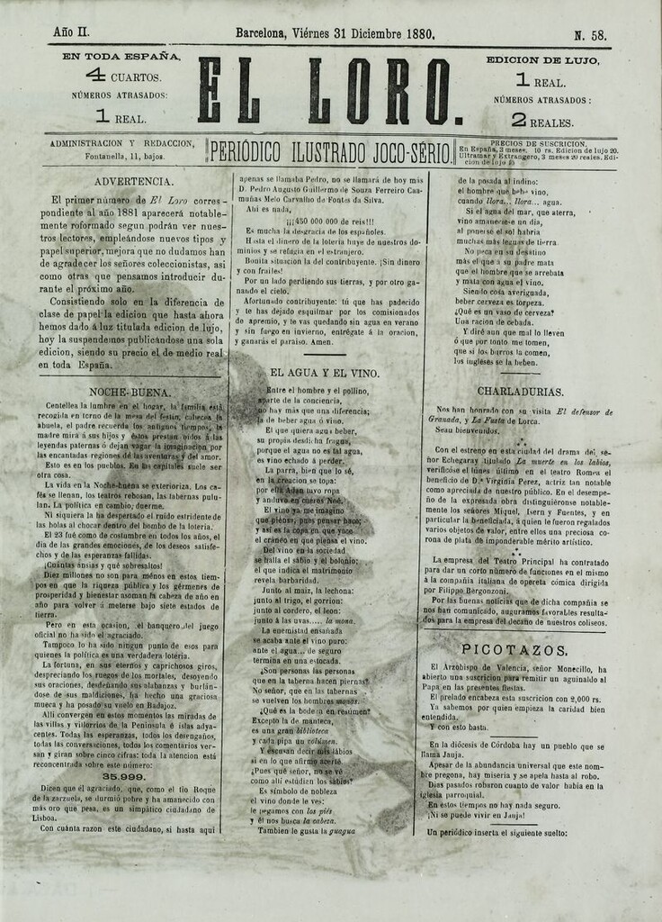 Miniatura de El Loro: periódico ilustrado joco-serio. Viernes 31 de diciembre de 1880