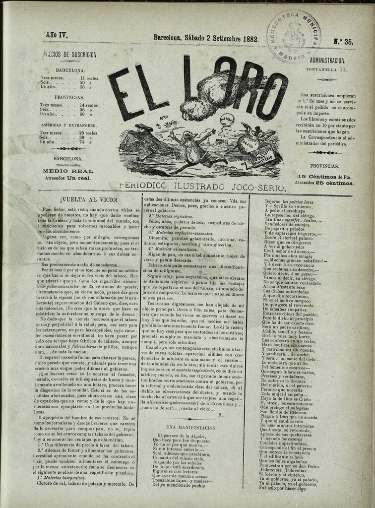 Miniatura de El Loro: periódico ilustrado joco-serio. Sábado 2 de septiembre 1882