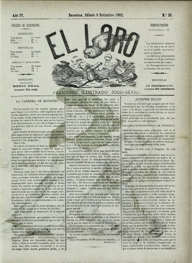 Miniatura de El Loro: periódico ilustrado joco-serio. Sábado 9 de septiembre 1882