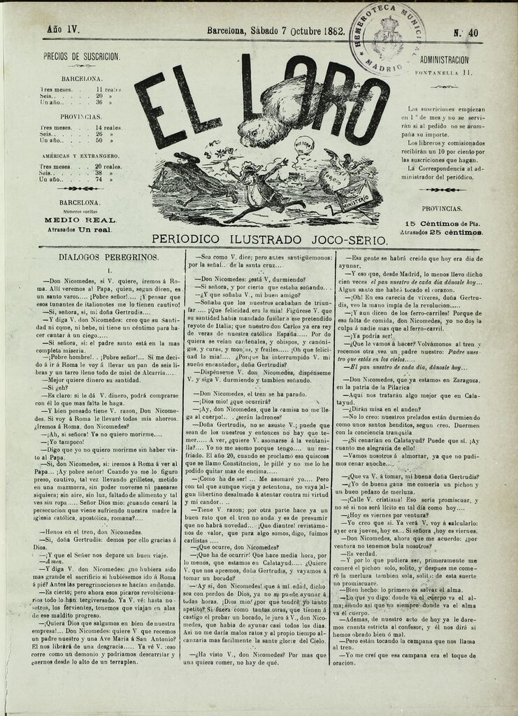 Miniatura de El Loro: periódico ilustrado joco-serio. Sábado 7 de octubre 1882