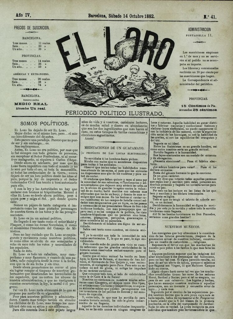 Miniatura de El Loro: periódico ilustrado joco-serio. Sábado 14 de octubre 1882