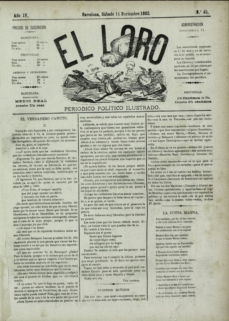 Miniatura de El Loro: periódico ilustrado joco-serio. Sábado 11 de noviembre 1882