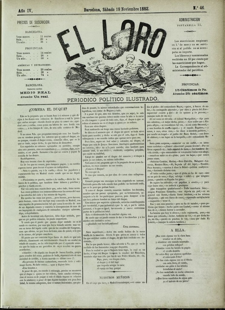 Miniatura de El Loro: periódico ilustrado joco-serio. Sábado 18 de noviembre 1882