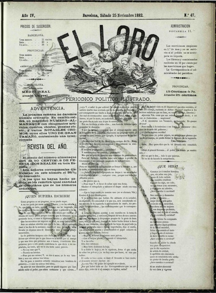 Miniatura de El Loro: periódico ilustrado joco-serio. Sábado 2 de diciembre 1882