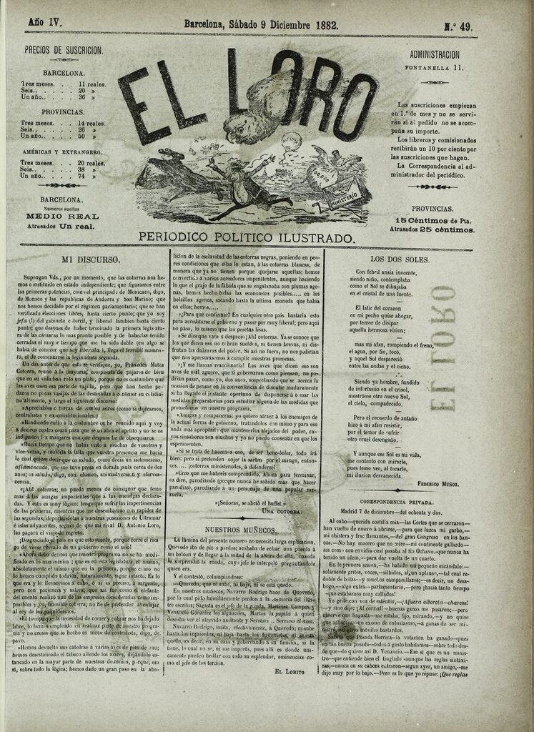 Miniatura de El Loro: periódico ilustrado joco-serio. Sábado 9 de diciembre 1882