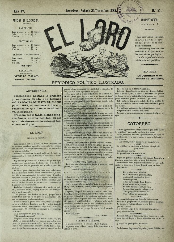 Miniatura de El Loro: periódico ilustrado joco-serio. Sábado 23 de diciembre 1882