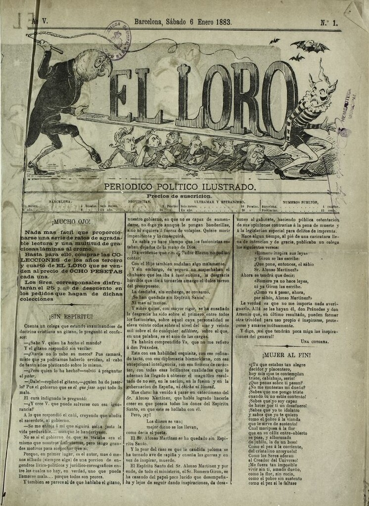 Miniatura de El Loro: periódico ilustrado joco-serio. Sábado 6 de enero 1883
