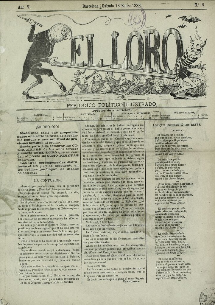 Miniatura de El Loro: periódico ilustrado joco-serio. Sábado 13 de enero 1883