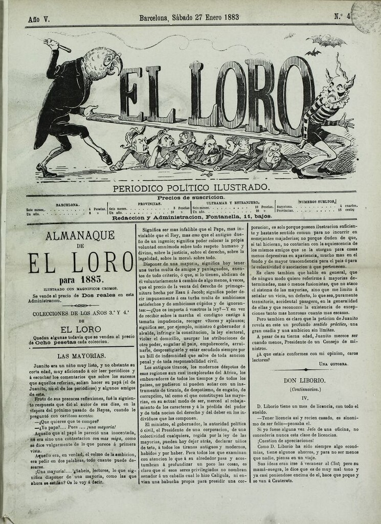 Miniatura de El Loro: periódico ilustrado joco-serio. Sábado 27 de enero 1883