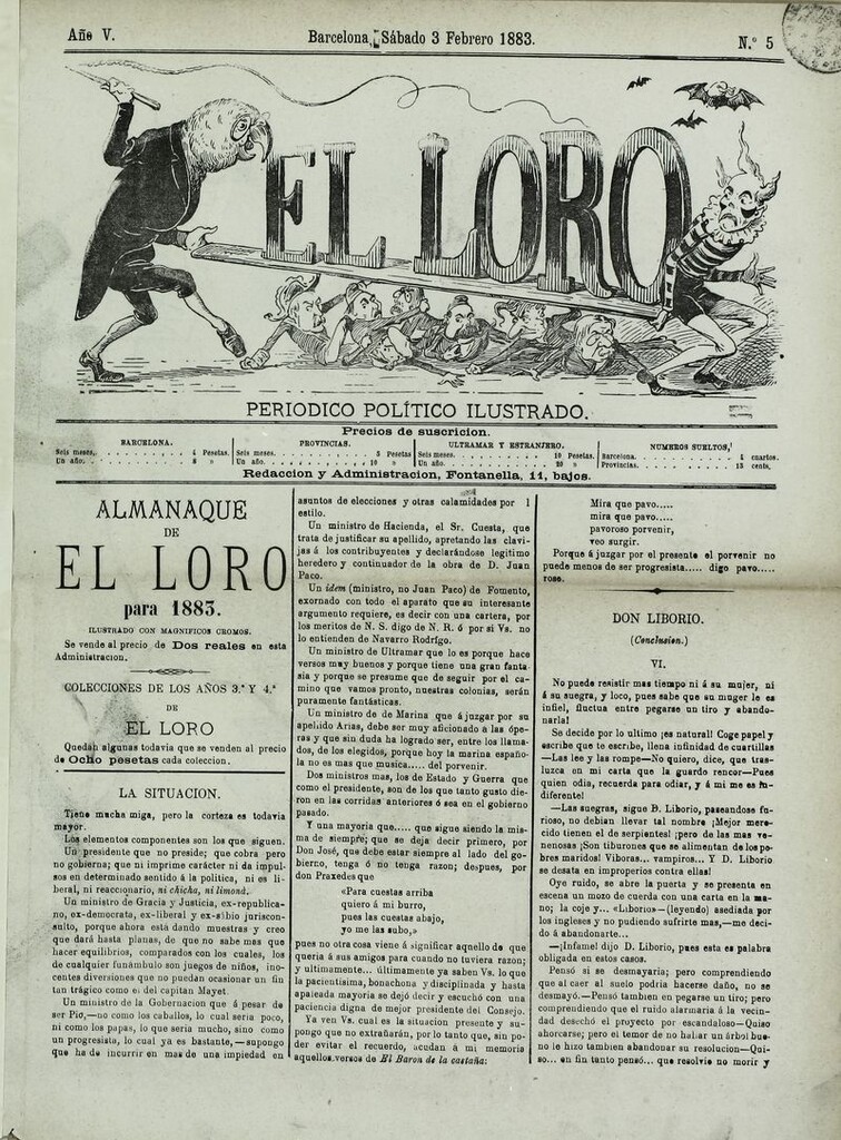 Miniatura de El Loro: periódico ilustrado joco-serio. Sábado 3 de febrero 1883