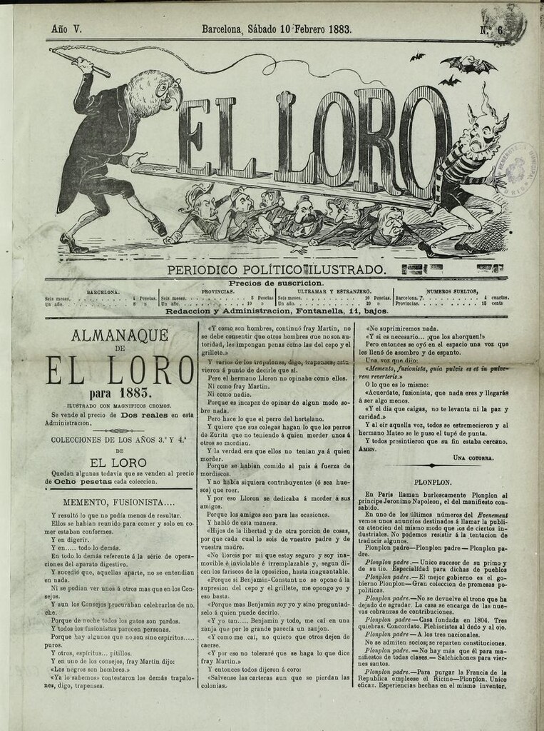 Miniatura de El Loro: periódico ilustrado joco-serio. Sábado 10 de febrero 1883