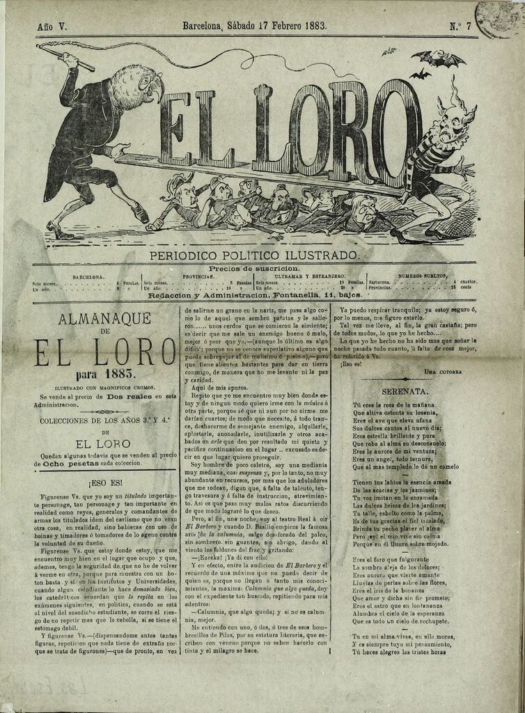 Miniatura de El Loro: periódico ilustrado joco-serio. Sábado 17 de febrero 1883