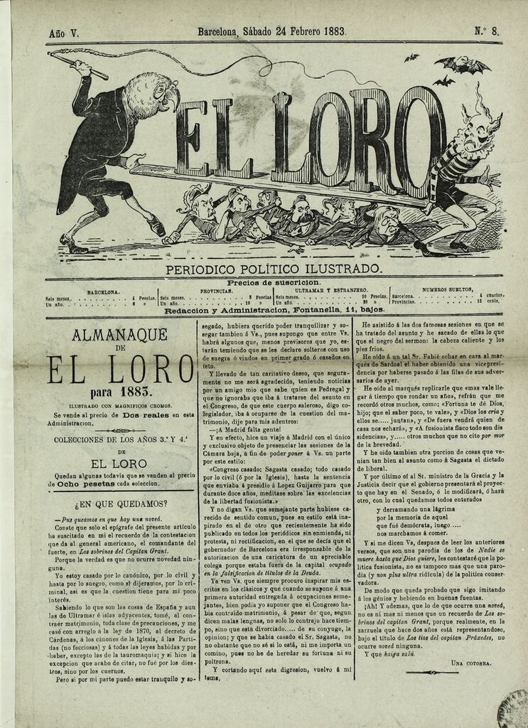 Miniatura de El Loro: periódico ilustrado joco-serio. Sábado 24 de febrero 1883