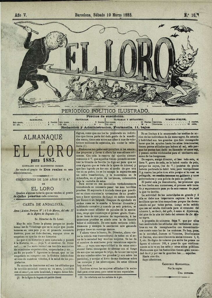 Miniatura de El Loro: periódico ilustrado joco-serio. Sábado 10 de marzo 1883