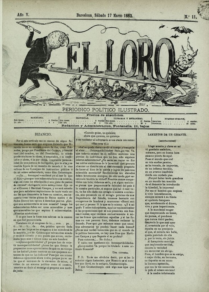 Miniatura de El Loro: periódico ilustrado joco-serio. Sábado 17 de marzo 1883