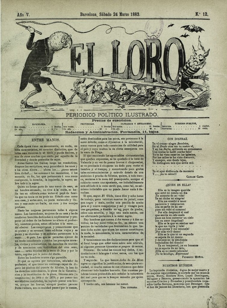 Miniatura de El Loro: periódico ilustrado joco-serio. Sábado 24 de marzo 1883
