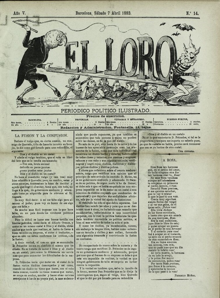 Miniatura de El Loro: periódico ilustrado joco-serio. Sábado 7 de abril 1883