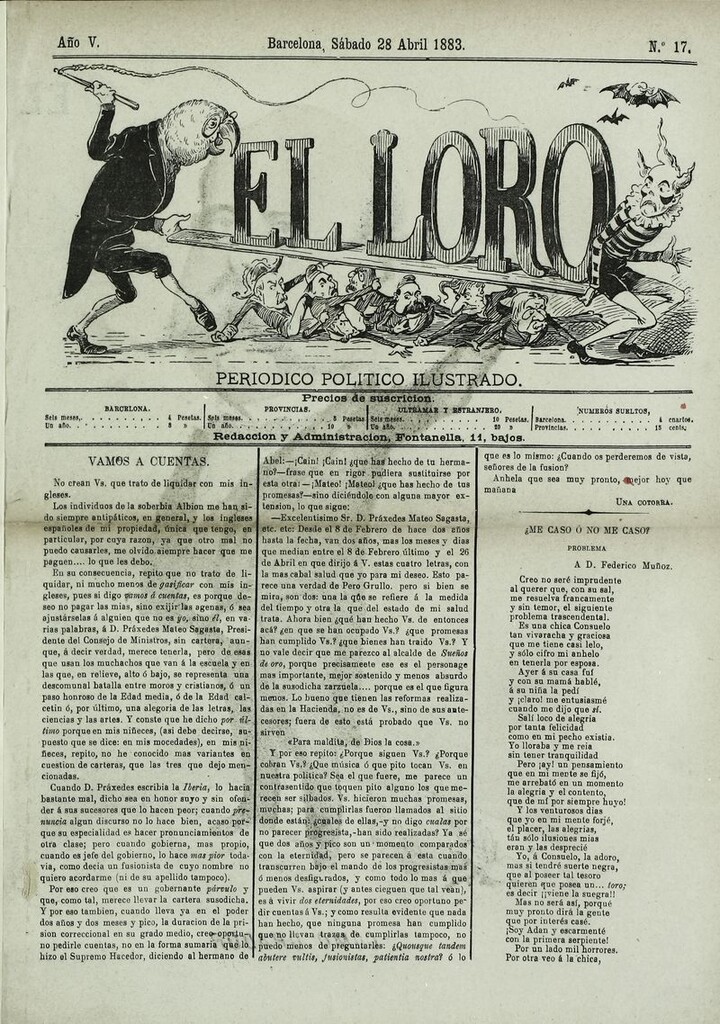 Miniatura de El Loro: periódico ilustrado joco-serio. Sábado 28 de abril 1883