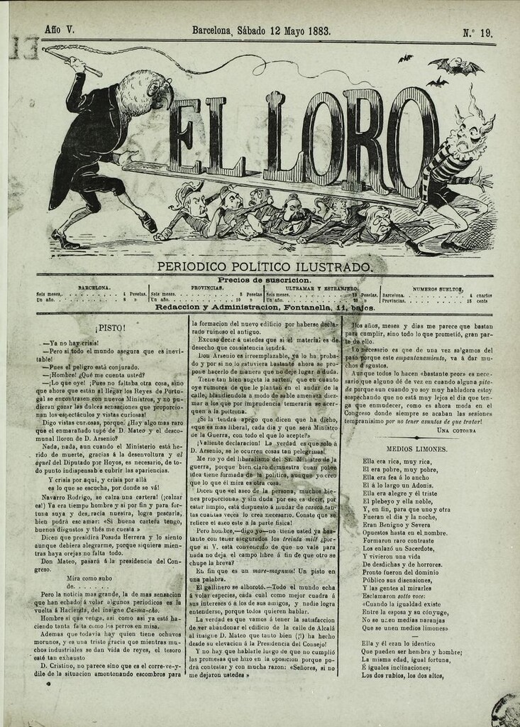 Miniatura de El Loro: periódico ilustrado joco-serio. Sábado 12 de mayo 1883