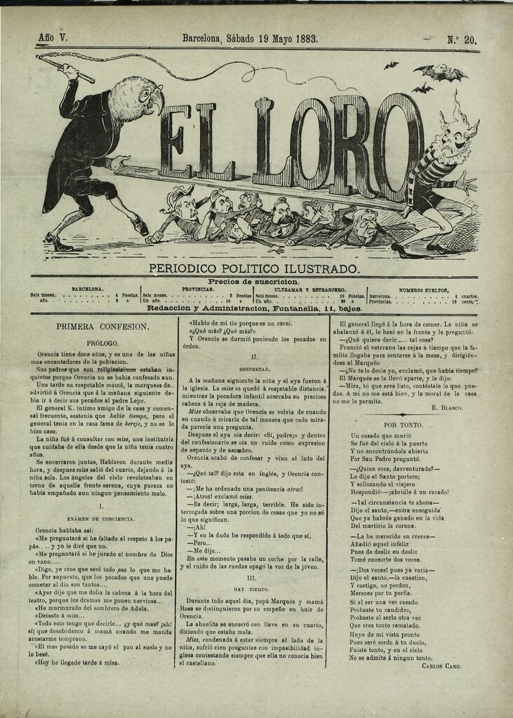 Miniatura de El Loro: periódico ilustrado joco-serio. Sábado 19 de mayo 1883