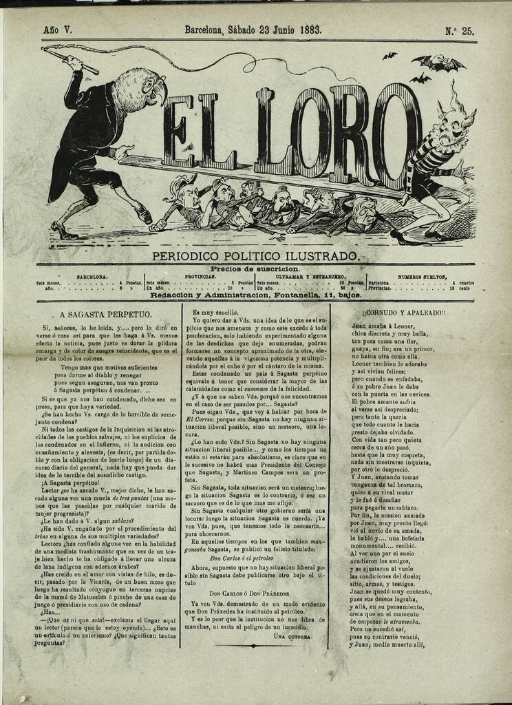 Miniatura de El Loro: periódico ilustrado joco-serio. Sábado 23 de junio 1883
