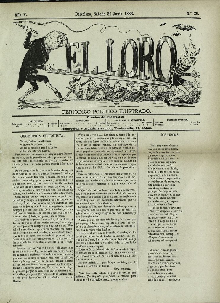 Miniatura de El Loro: periódico ilustrado joco-serio. Sábado 30 de junio 1883