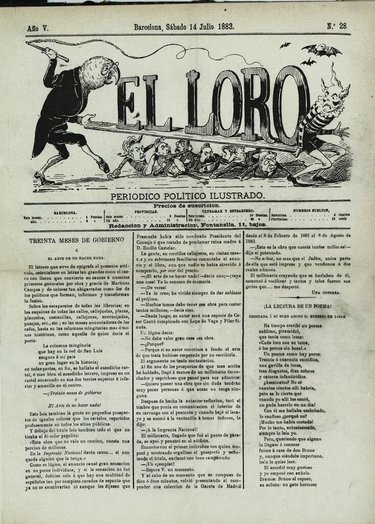 Miniatura de El Loro: periódico ilustrado joco-serio. Sábado 14 de julio 1883