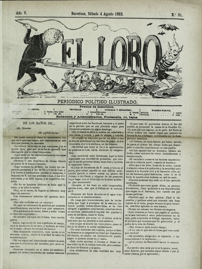 Miniatura de El Loro: periódico ilustrado joco-serio. Sábado 4 de agosto 1883