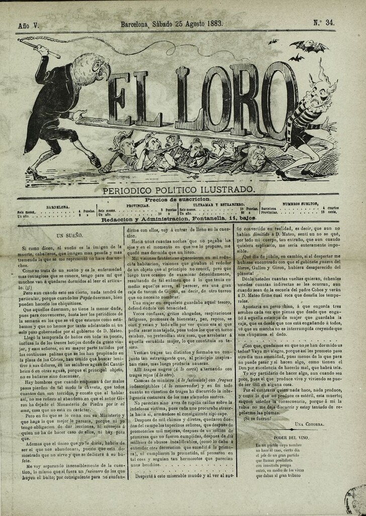 Miniatura de El Loro: periódico ilustrado joco-serio. Sábado 25 de agosto 1883