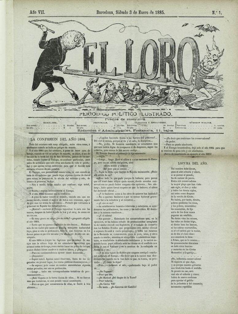Miniatura de El Loro: periódico ilustrado joco-serio. Sábado 3 de enero de 1885