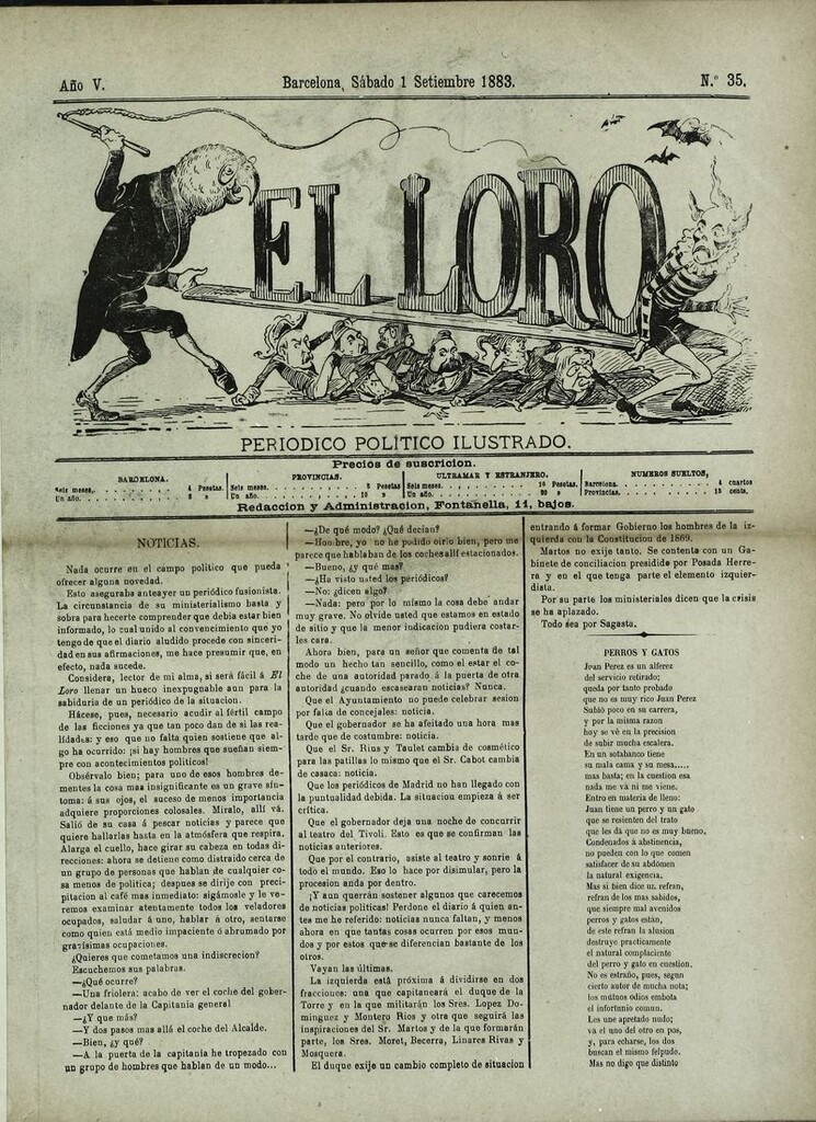 Miniatura de El Loro: periódico ilustrado joco-serio. Sábado 1 de septiembre 1883