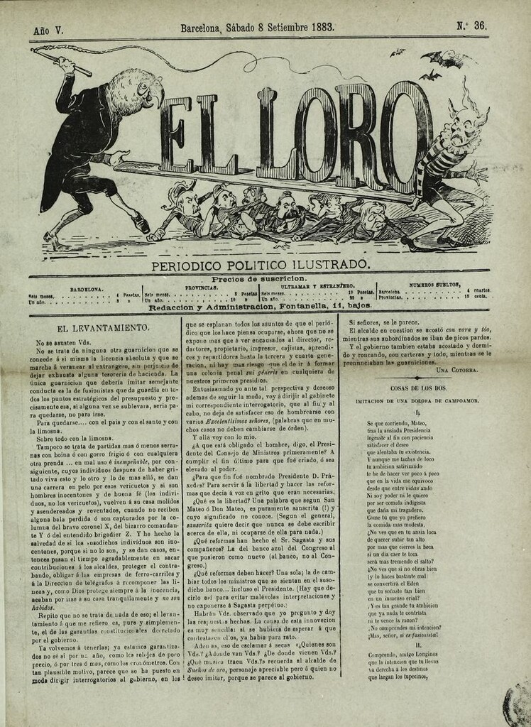Miniatura de El Loro: periódico ilustrado joco-serio. Sábado 8 de septiembre 1883