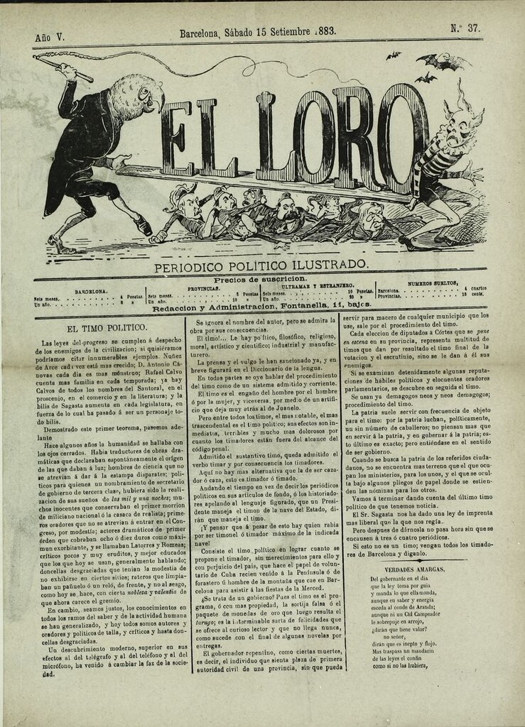 Miniatura de El Loro: periódico ilustrado joco-serio. Sábado 15 de septiembre 1883