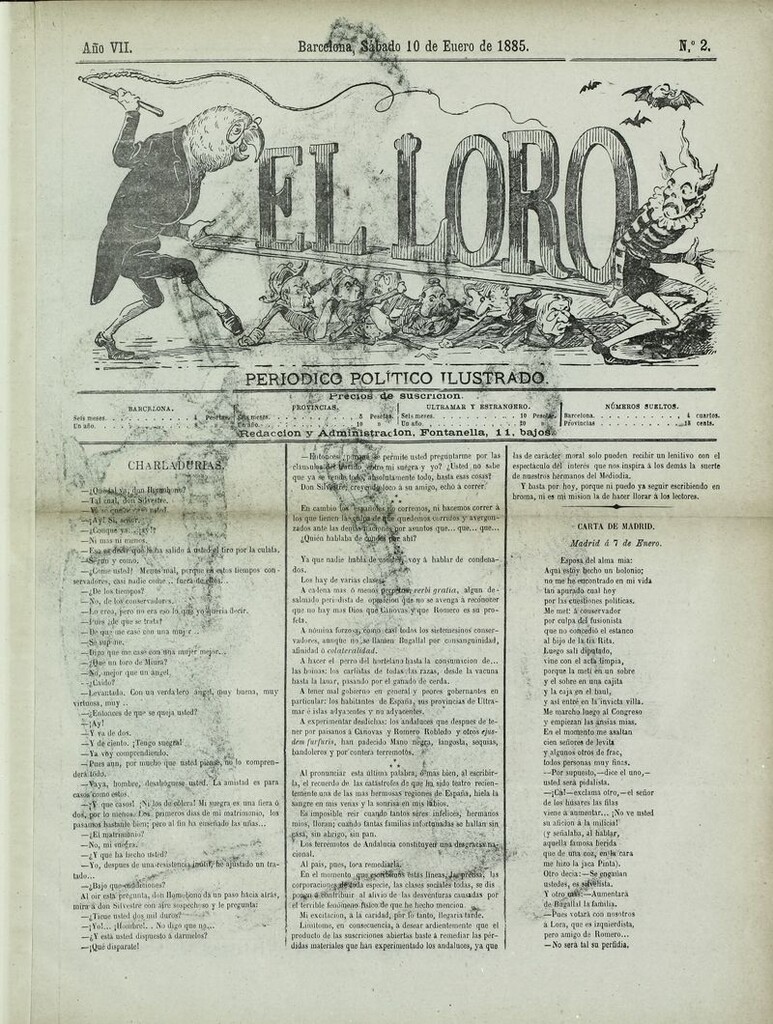 Miniatura de El Loro: periódico ilustrado joco-serio. Sábado 10 de enero de 1885