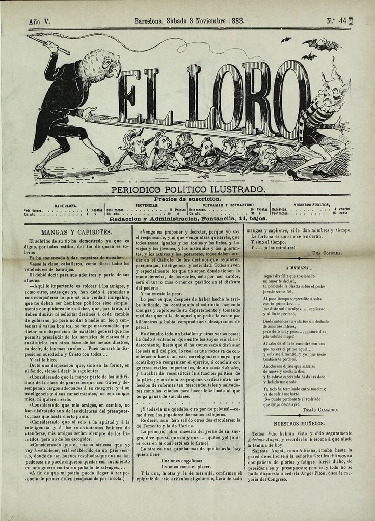Miniatura de El Loro: periódico ilustrado joco-serio. Sábado 3 de noviembre 1883