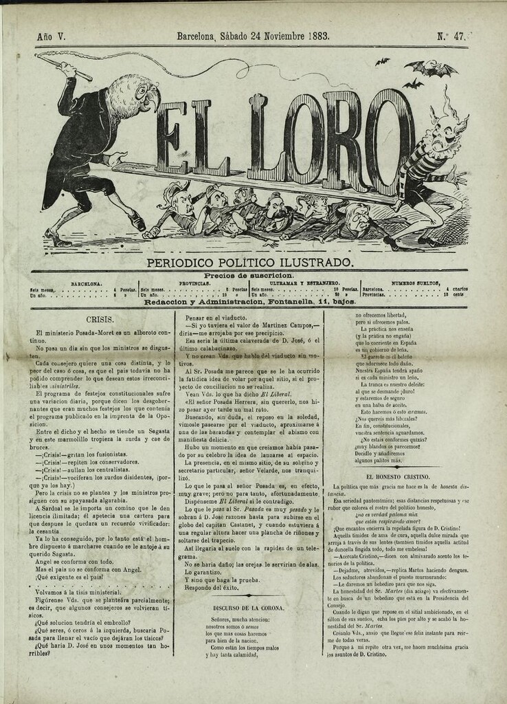 Miniatura de El Loro: periódico ilustrado joco-serio. Sábado 24 de noviembre 1883