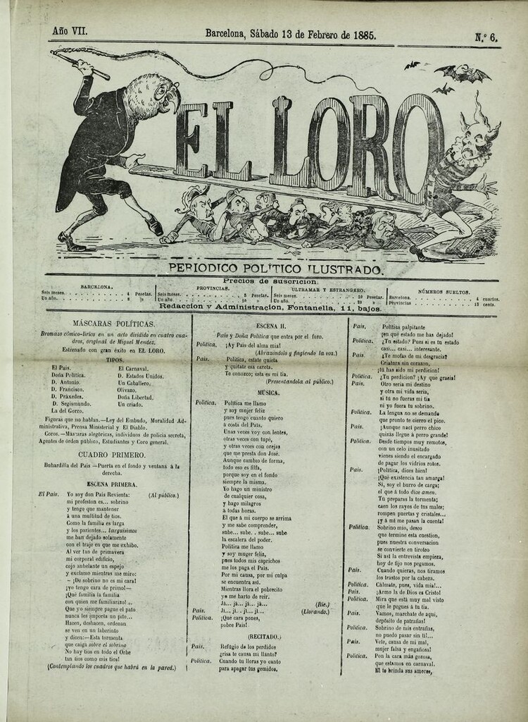 Miniatura de El Loro: periódico ilustrado joco-serio. Sábado 13 de febrero de 1885