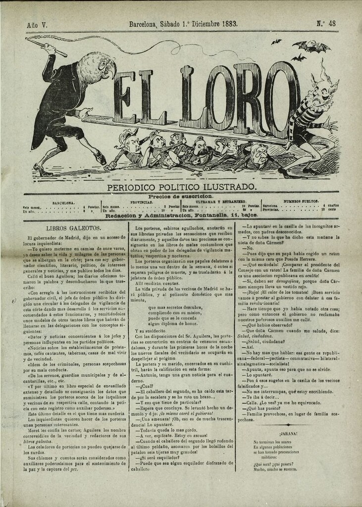 Miniatura de El Loro: periódico ilustrado joco-serio. Sábado 1 de diciembre 1883