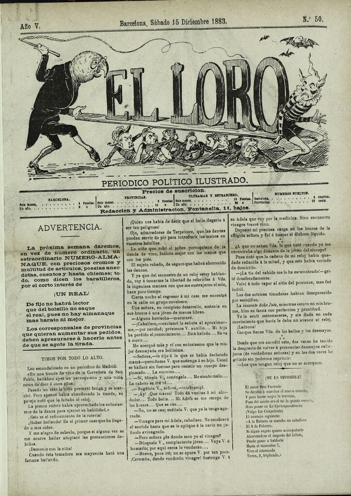 Miniatura de El Loro: periódico ilustrado joco-serio. Sábado 15 de diciembre 1883