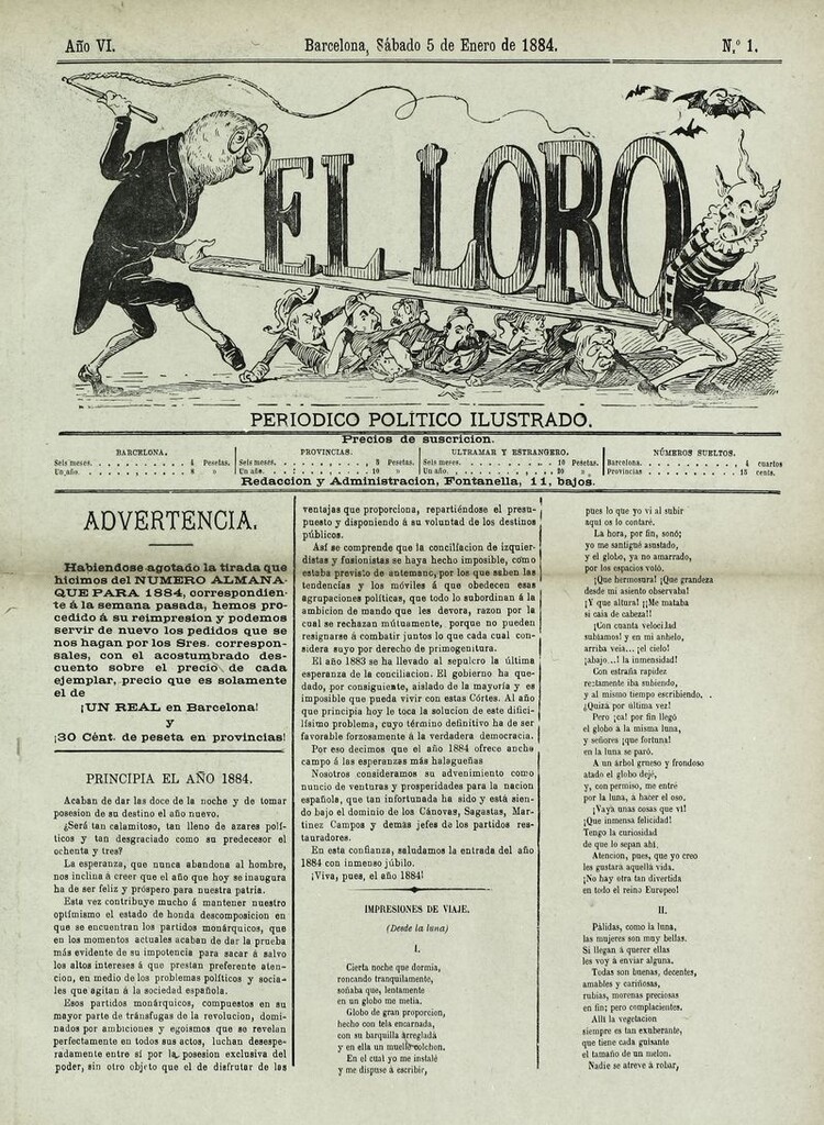 Miniatura de El Loro: periódico ilustrado joco-serio. Sábado 5 de enero de 1884
