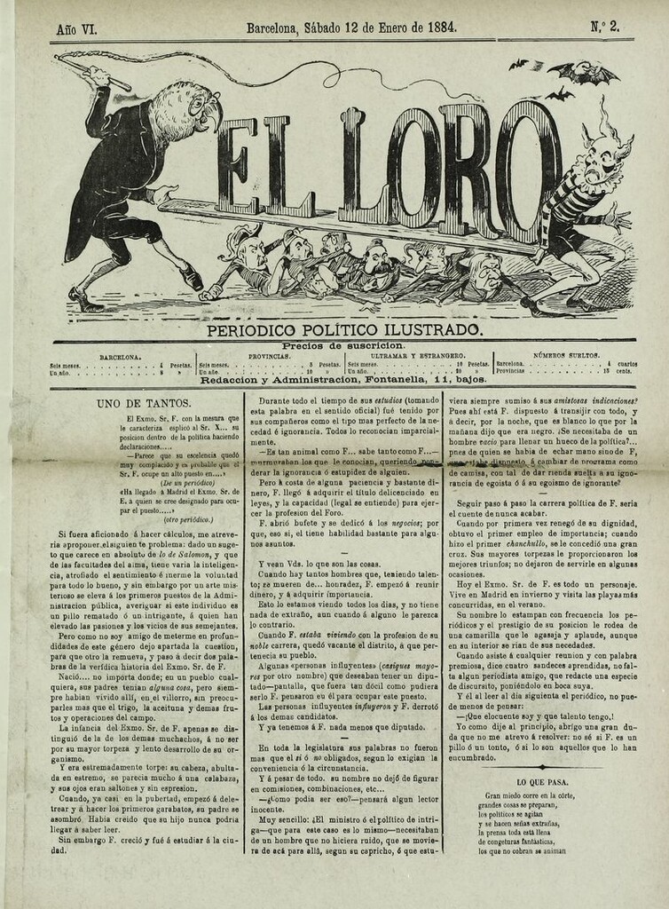 Miniatura de El Loro: periódico ilustrado joco-serio. Sábado 12 de enero de 1884