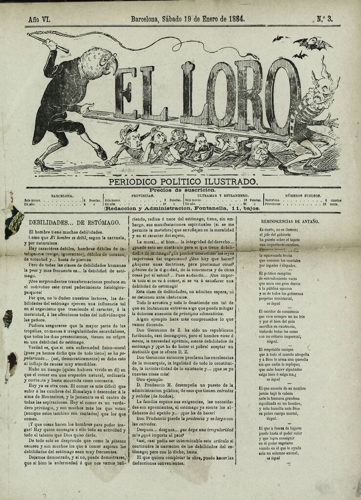 Miniatura de El Loro: periódico ilustrado joco-serio. Sábado 19 de enero de 1884