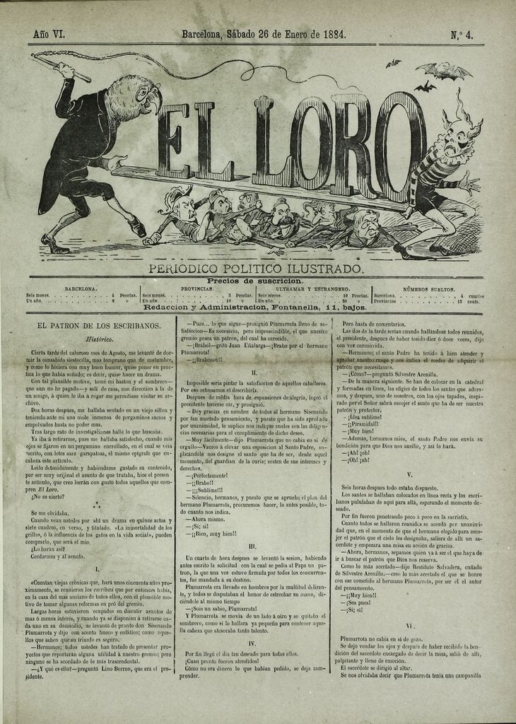 Miniatura de El Loro: periódico ilustrado joco-serio. Sábado 26 de enero de 1884