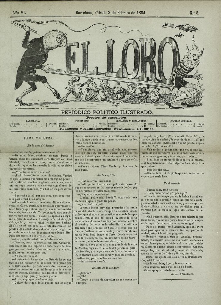 Miniatura de El Loro: periódico ilustrado joco-serio. Sábado 2 de febrero de 1884