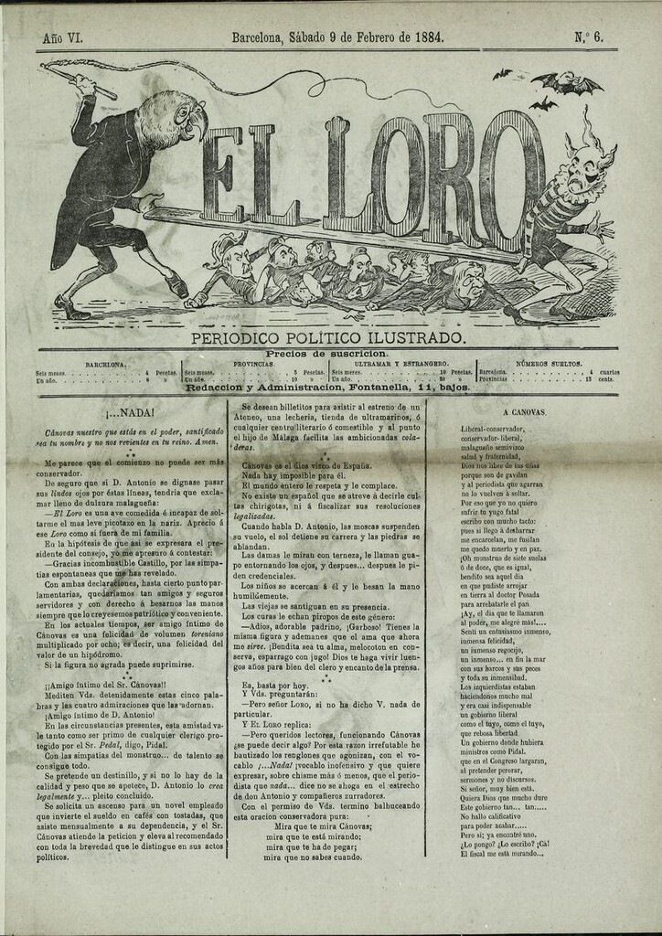 Miniatura de El Loro: periódico ilustrado joco-serio. Sábado 9 de febrero de 1884