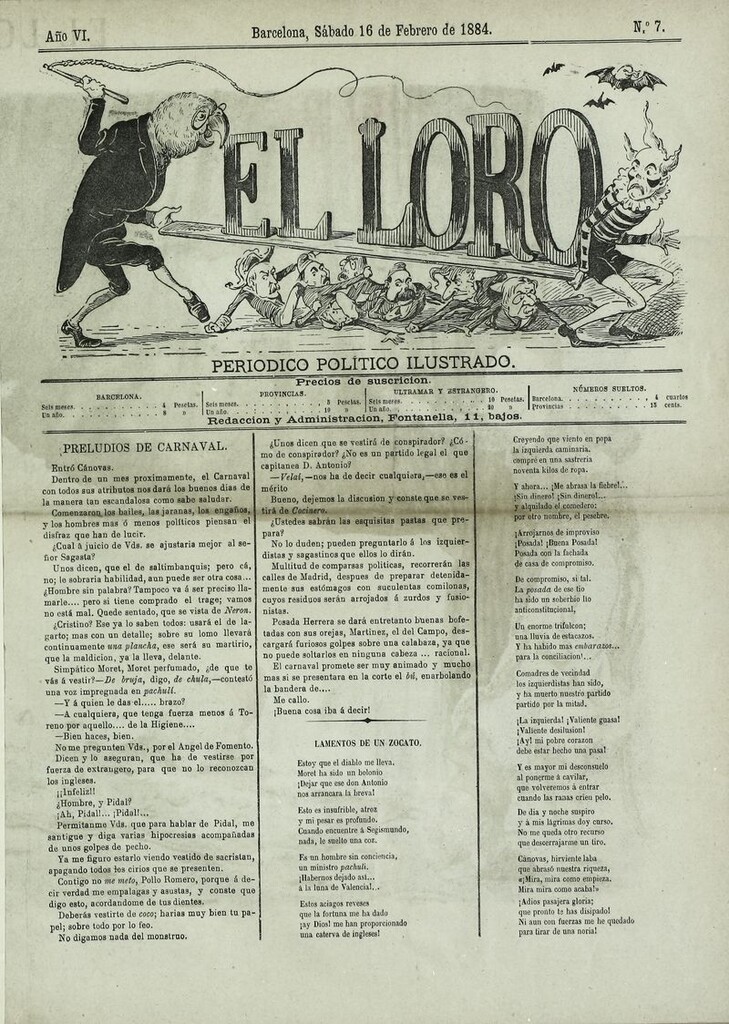 Miniatura de El Loro: periódico ilustrado joco-serio. Sábado 16 de febrero de 1884