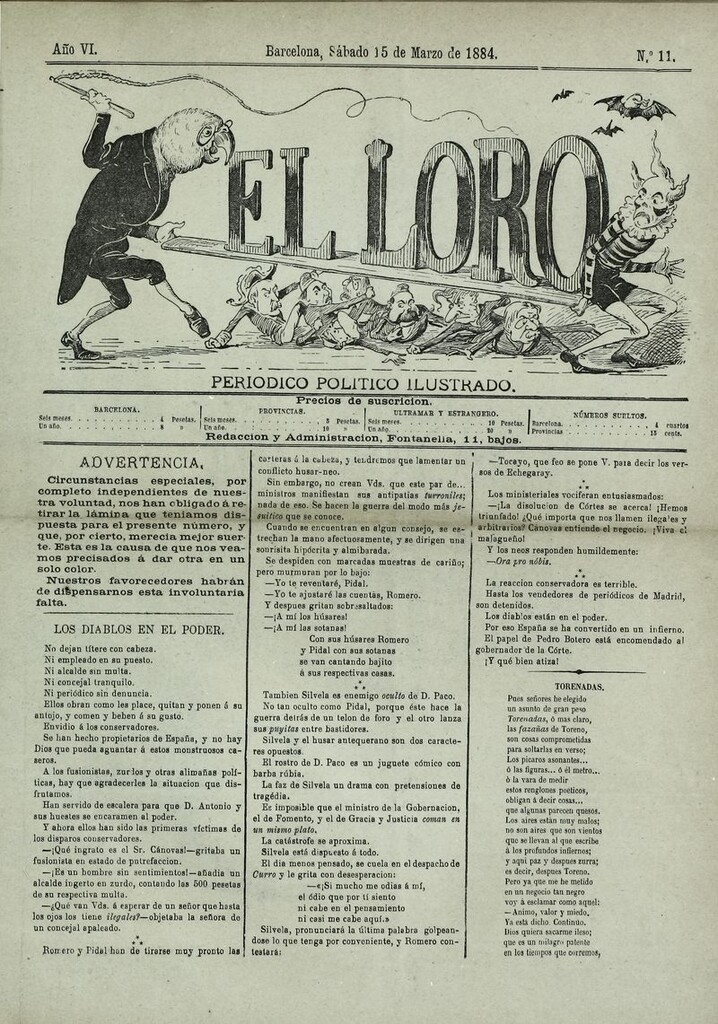 Miniatura de El Loro: periódico ilustrado joco-serio. Sábado 15 de marzo de 1884