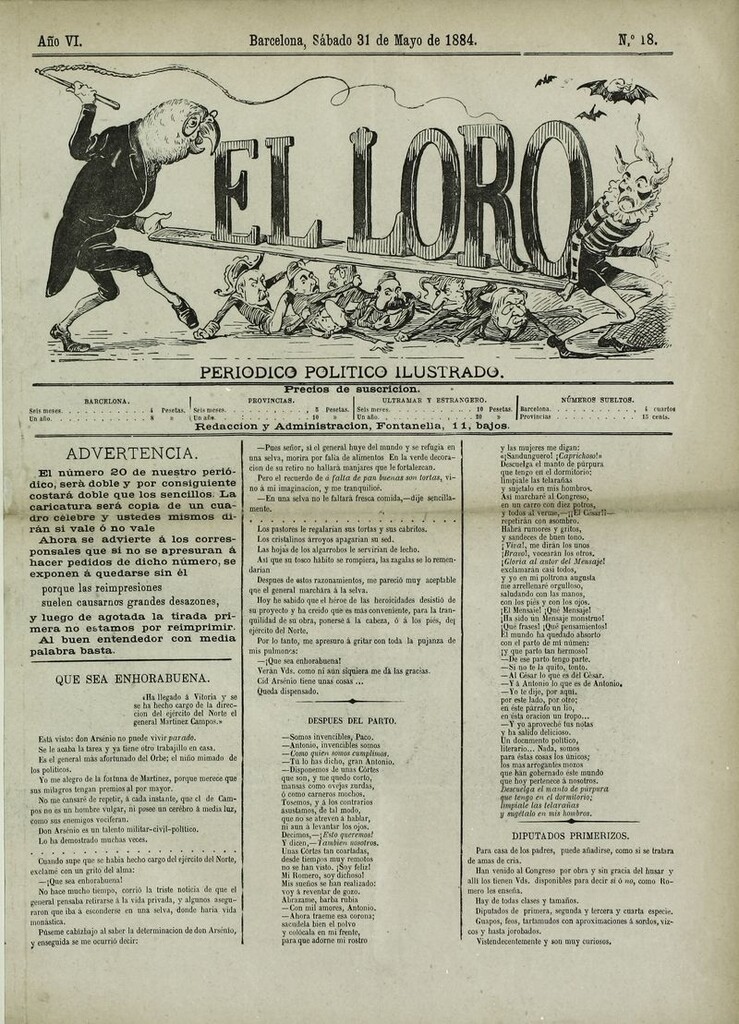 Miniatura de El Loro: periódico ilustrado joco-serio. Sábado 31 de mayo de 1884