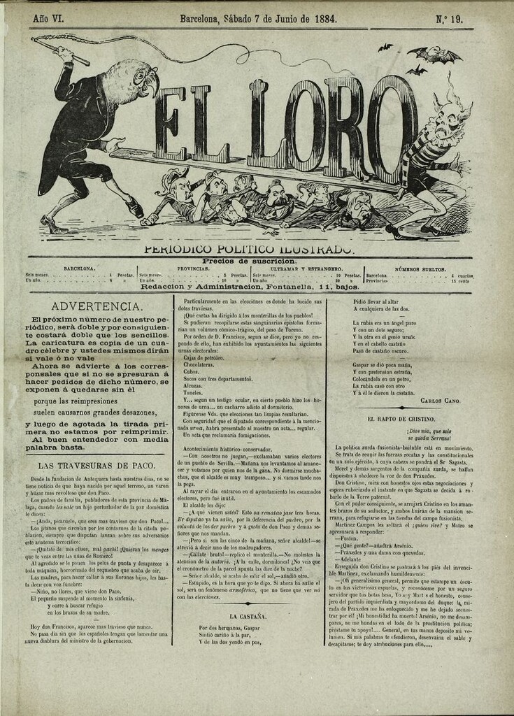 Miniatura de El Loro: periódico ilustrado joco-serio. Sábado 7 de junio de 1884