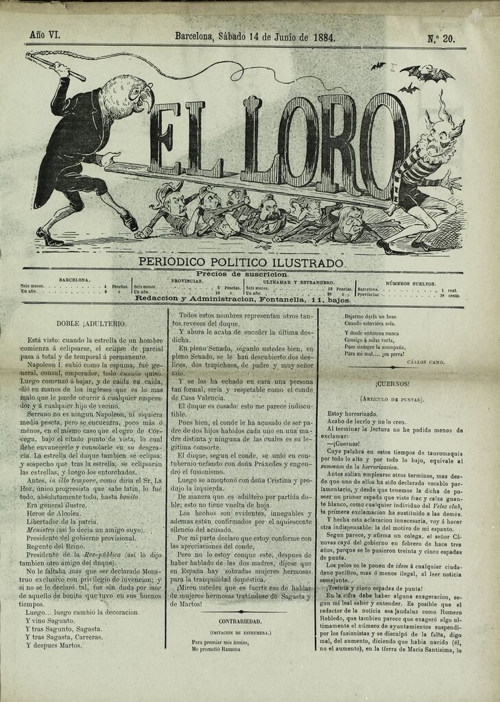 Miniatura de El Loro: periódico ilustrado joco-serio. Sábado 14 de junio de 1884